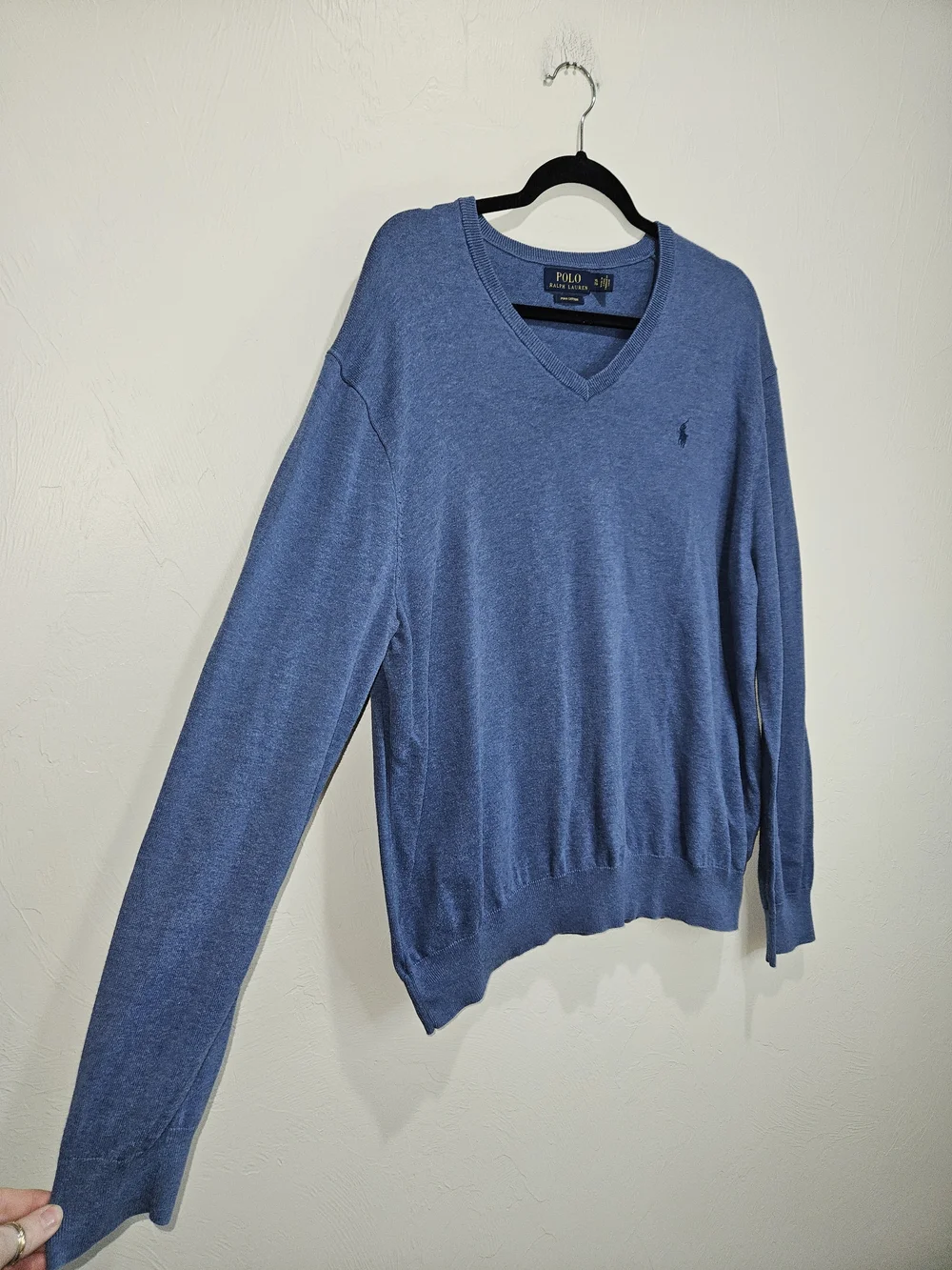 POLO Ralph Lauren Men’s Blue V-Neck Sweater Extra Large XL Pima Cotton